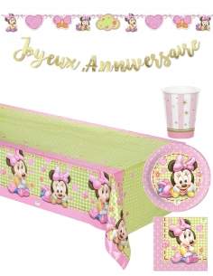 HappyKuchen.de Pack décoration d'anniversaire 1 an fille bébé Minnie Disney - 1