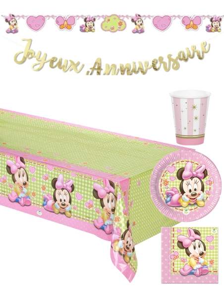 HappyKuchen.de Pack Geburtstagsdekoration 1 Jahr Mädchen Baby Minnie Disney - 1