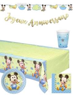 HappyKuchen.de Pack décoration d'anniversaire 1 an garçon bébé Mickey Disney - 1