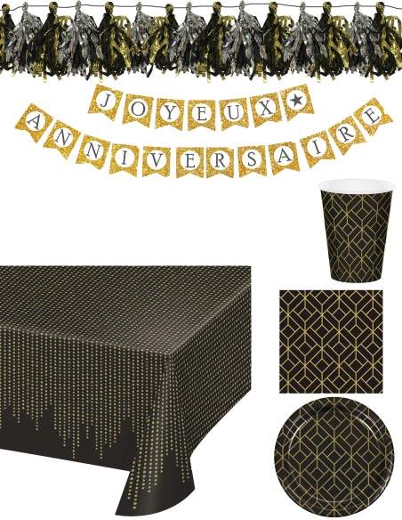 HappyKuchen.de Pack décoration d'anniversaire adulte noir et doré - 1