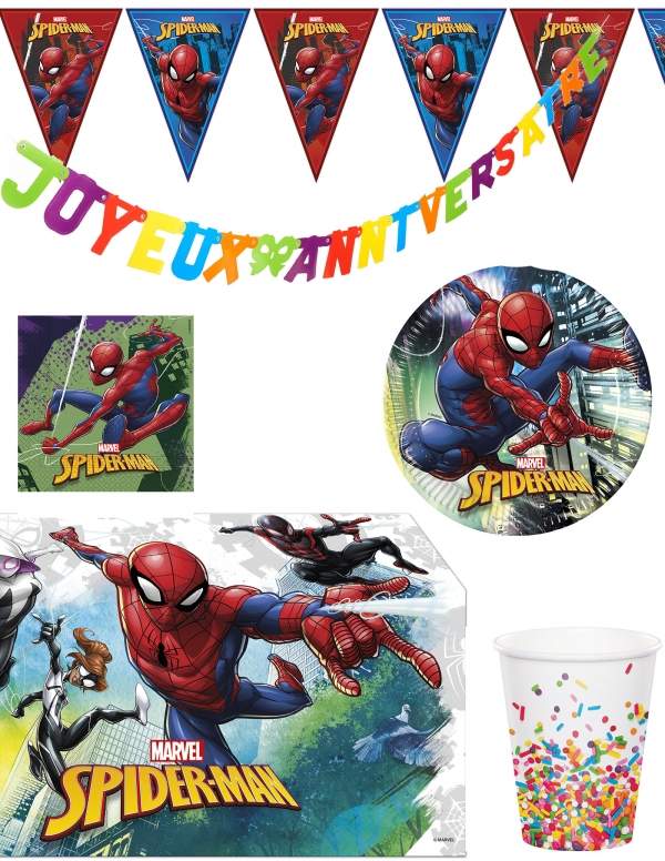 HappyKuchen.de Pack décoration d'anniversaire Spiderman Marvel super-héros - 1