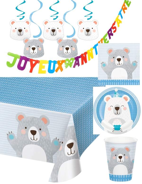 HappyKuchen.de Pack décoration d'anniversaire Ourson garçon - 1