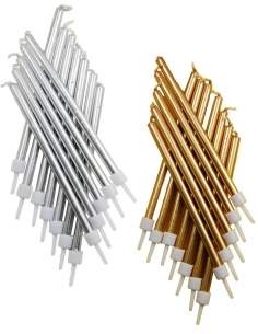 HappyKuchen.de 12 Extra hohe Kerze 10 cm Silber und Gold - 1