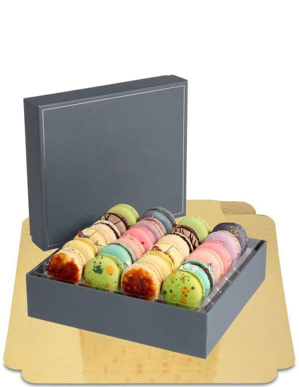 HappyKuchen.de Boite de 24 macarons décoré deluxe vegan, bio, sans gluten adapté coéliaques avec 50% moins de sucre - 68