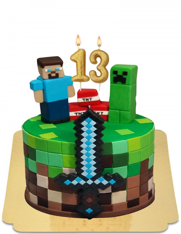  Minecraft Schwert- und Figurentorte aus veganem Marzipan, glutenfrei - 53