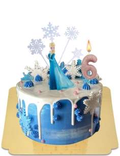  Weiße Schneekönigin Drip Cake mit blauen Minimakronen und Elsa Figur vegan, glutenfrei - 185