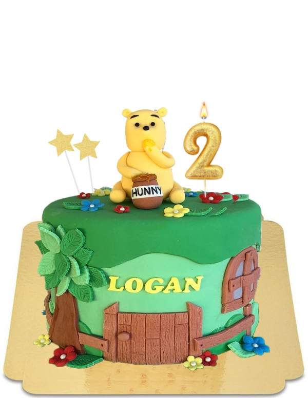  Winnie Puuh Kuchen im Wald mit veganer Marzipanfigur, glutenfrei - 3