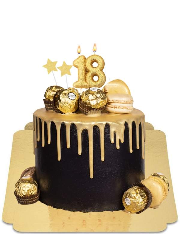  Schwarz-goldener Drip Cake mit Makronen und veganem Rock, glutenfrei - 143