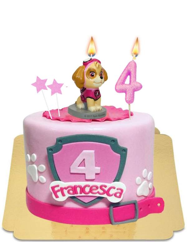 HappyKuchen.de Stella Paw Patrol Pink Cake mit Skye Kerze vegan, glutenfrei - 163