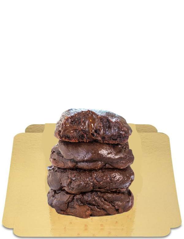 HappyKuchen.de 4 "Fudgy" Cookies Doppelte vegane Zartbitterschokolade, glutenfrei ohne Zucker mit niedrigem glykämischen Index f