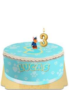 HappyKuchen.de Paw Patrol Kuchen mit Chase-Figur und eifreien, vegetarischen und glutenfreien Charakterkerzen - 98