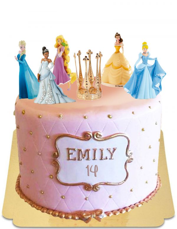 HappyKuchen.de Kuchen Disney Prinzessinnen Elsa, Cinderella, Rapunzel, Belle, Tiana glutenfrei - 1